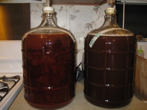 Raspberry Mead on the left, and Blackberry Mead on the right!