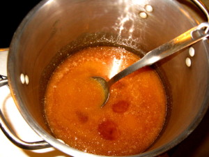 Maine Wildflower honey liquifying under gentle heat.